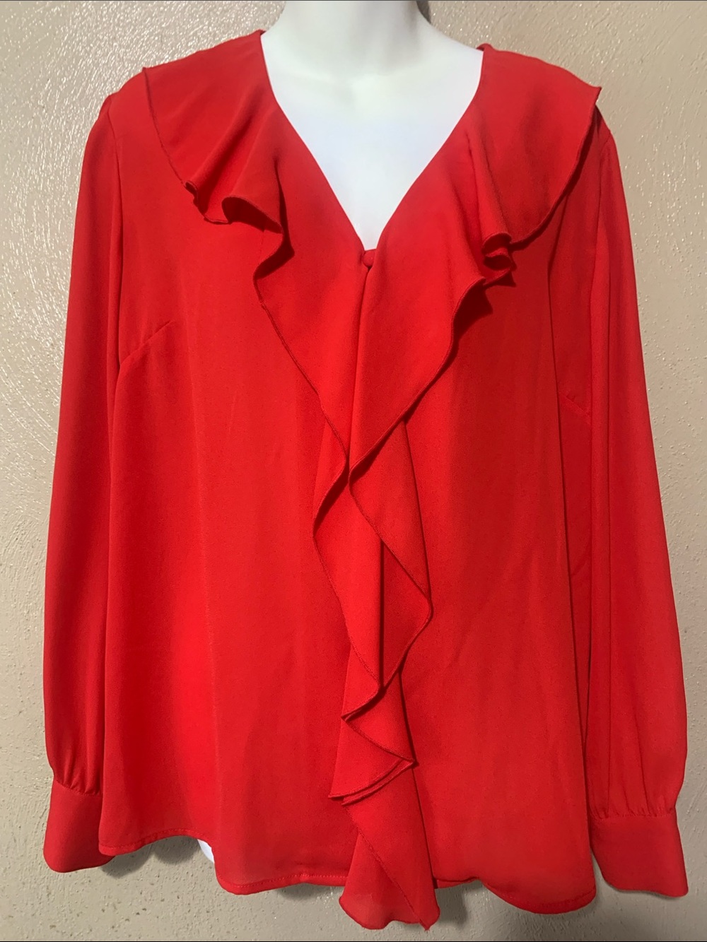 The Limited size L Red Ruffle V-Neck Blouse NWT